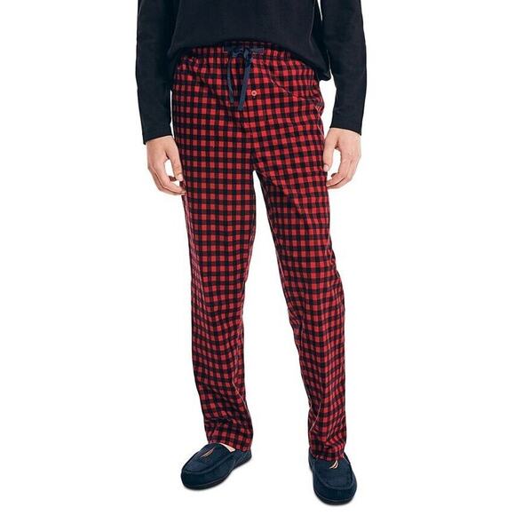 Nautica Men's Red/Black Checkered Fleece Classic Comfort Pajamas Pants Size L - Picture 1 of 4